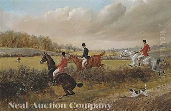 On The Hunt, Taking A Hedgerow Oil Painting by Charles Faulkner