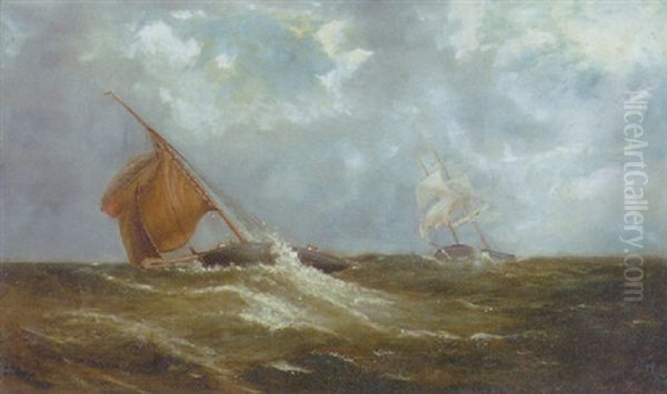 Sailing Boats On A Rough Sea Oil Painting by John Faulkner