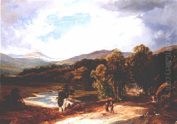 Figures On A Country Road Oil Painting by John Faulkner