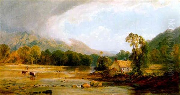 A Riverside Cottage In A Wooded Glen Oil Painting by John Faulkner