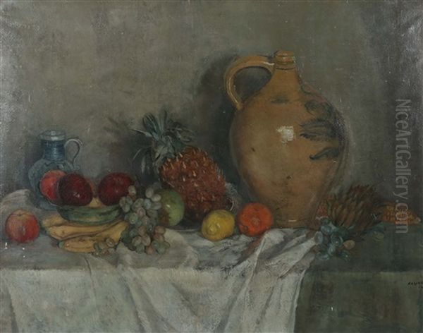 Stillleben Mit Fruchten Und Keramikkrugen Oil Painting by Amandus Faure