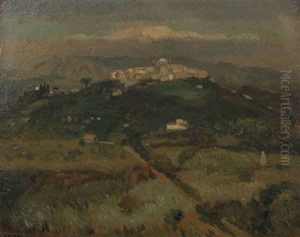 Italienische Hugellandschaft Mit Blick Auf Einen Ort Auf Der Kuppe Oil Painting by Amandus Faure