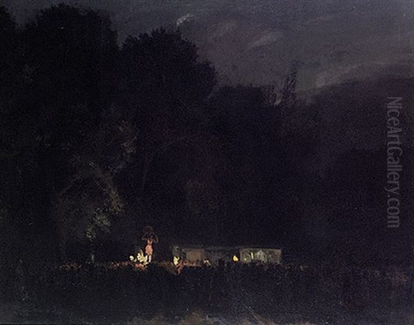 Nachtliches Treiben Mit Tarantella-tanzerin Auf Einer Waldlichtung Oil Painting by Amandus Faure