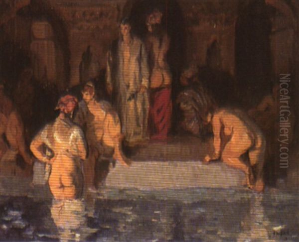 Scene De Bain Turc Oil Painting by Amandus Faure