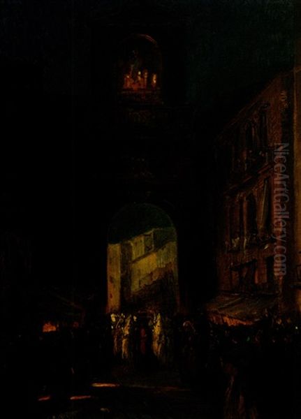 Porta Capuana Neapel - Karfreitag: Weise Prozession Bei Fackelschein Oil Painting by Amandus Faure