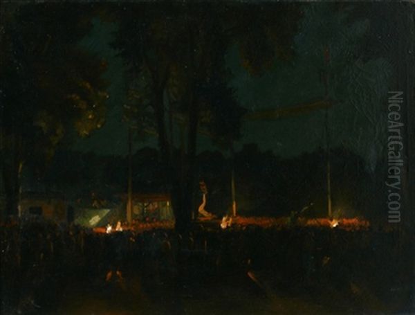 Nachtliche Veranstaltung Im Wald Bei Feuerschein Oil Painting by Amandus Faure