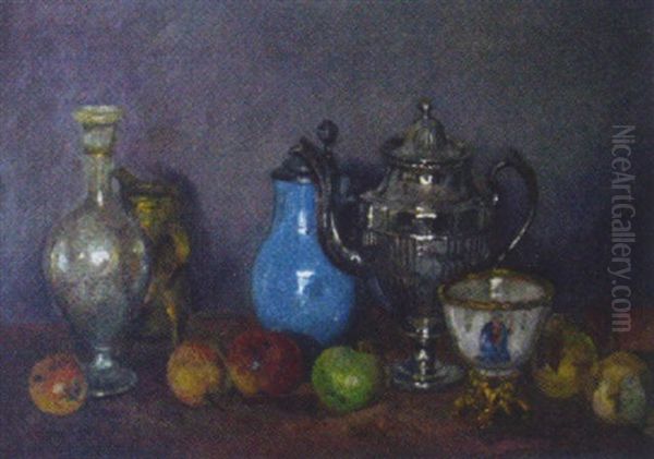 Stilleben Mit Silberkanne Und Fruchten Oil Painting by Amandus Faure