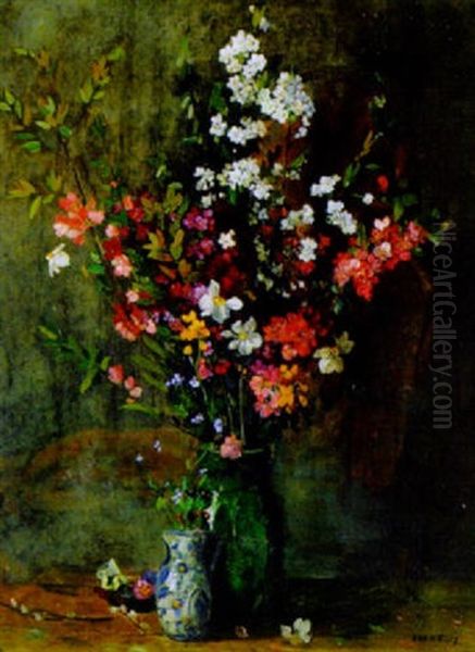 Fruhlingsstrauss In Einer Grunen Vase Oil Painting by Amandus Faure