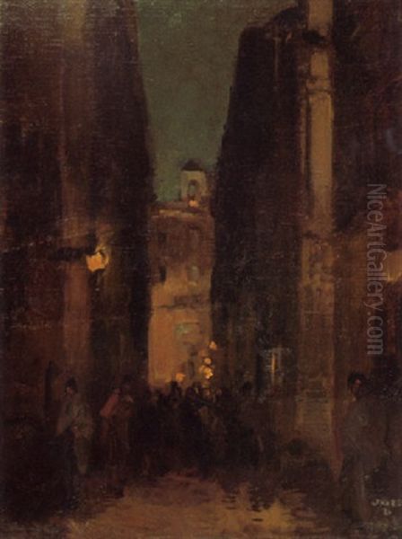 Abendlich Belebte Gasse In Rom Oil Painting by Amandus Faure