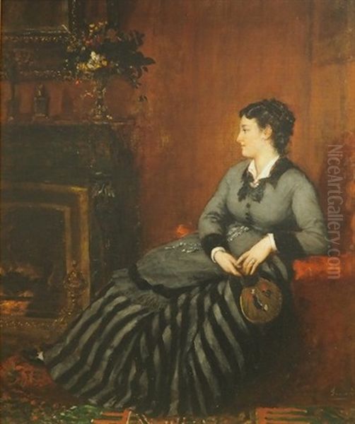 Jeune Femme Pres De La Cheminee Oil Painting by Eugene Faure