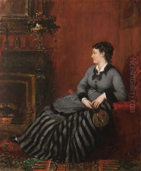 Portrait D'une Elegante Au Coin Du Feu Oil Painting by Eugene Faure