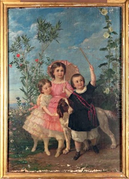 Enfants A L'epagneul Oil Painting by Eugene Faure