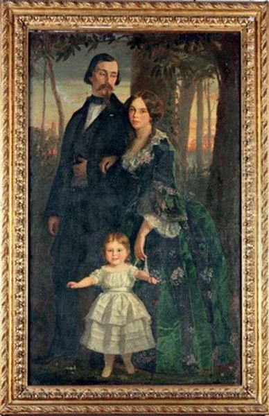 Portrait D'un Jeune Couple Et De Leur Fille Oil Painting by Eugene Faure