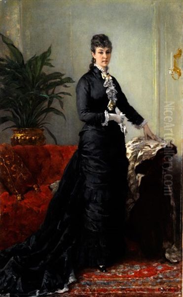 Junge Frau In Langem, Schwarzen Kleid Oil Painting by Eugene Faure