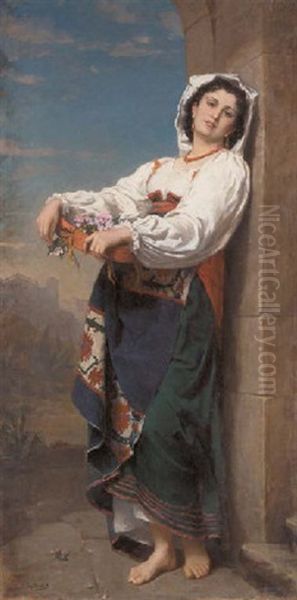 The Flower Girl Oil Painting by Eugene Faure