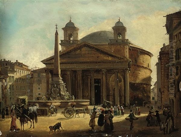 A Busy Day At The Pantheon, Rome Oil Painting by Jean Victor Louis Faure