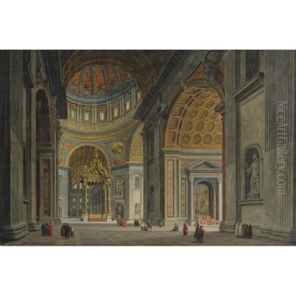 View Of The Interior Of Saint Peter's Basilica, Rome Oil Painting by Jean Victor Louis Faure