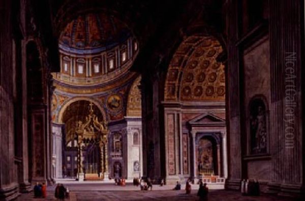 View Of The Interior Of Saint Peter's Basilica, Rome Oil Painting by Jean Victor Louis Faure