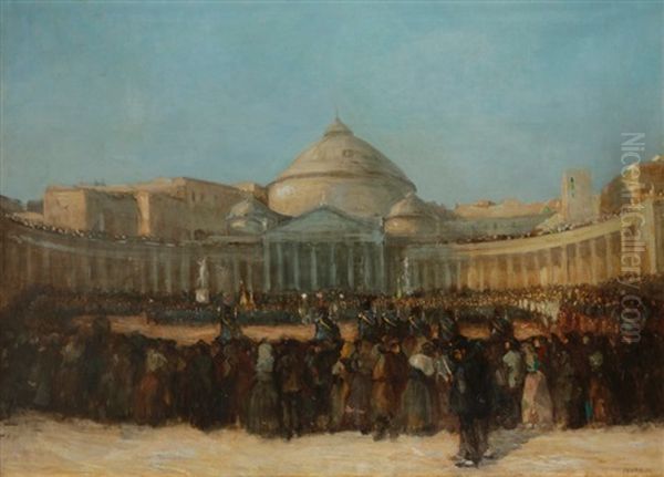 Naples, Piazza Del Plebiscito, 1864 Oil Painting by Victor-Amedee Faure