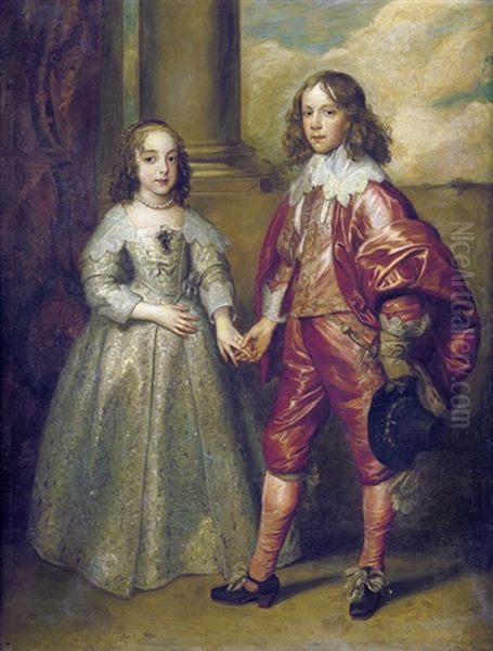 Prinz Wilhelm Ii. Von Oranien Und Prinzessin Maria Henrietta Stuart, Tochter Von Charles I. Von England (after Anthony Van Dyck) Oil Painting by Carl Faust