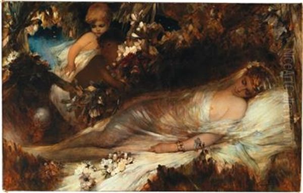 Titania Sleeping Oil Painting by Heinrich Faust