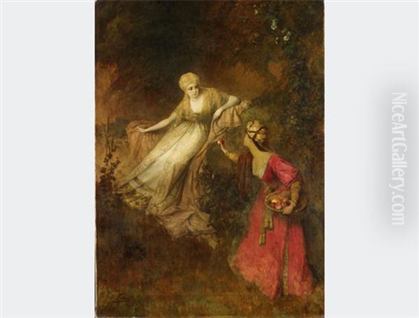 Fairy Tale Illustration With Proffered Apple Oil Painting by Heinrich Faust