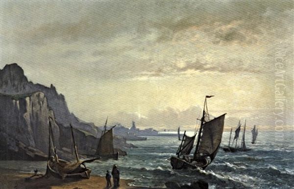 Bateaux De Peche A Granville Oil Painting by Hippolytte Fauvel