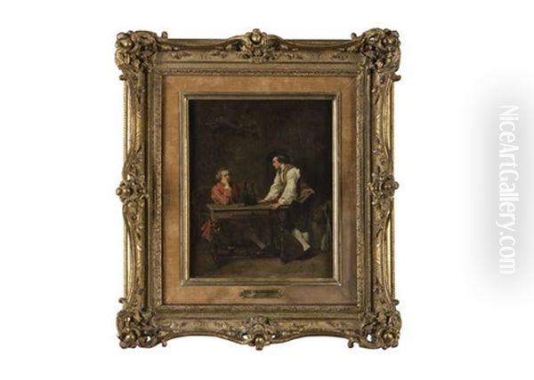 Two Gentlemen In 18th Century Attire Oil Painting by Jean Baptiste Fauvelet