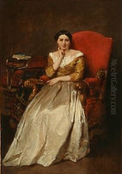 Thoughtful Woman In A Chair Oil Painting by Jean Baptiste Fauvelet