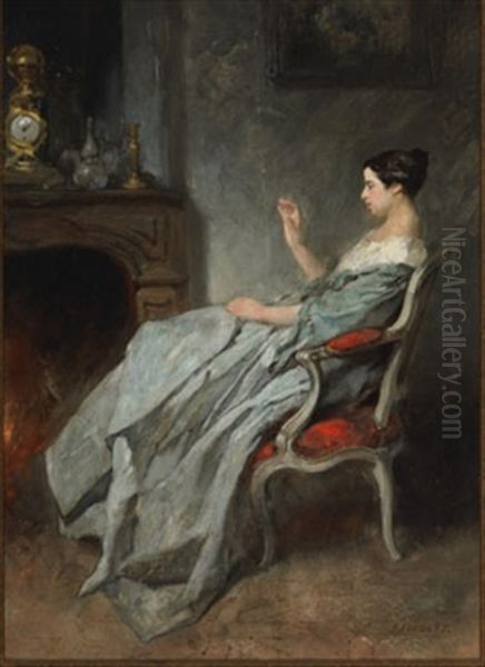 By The Fireplace Oil Painting by Jean Baptiste Fauvelet