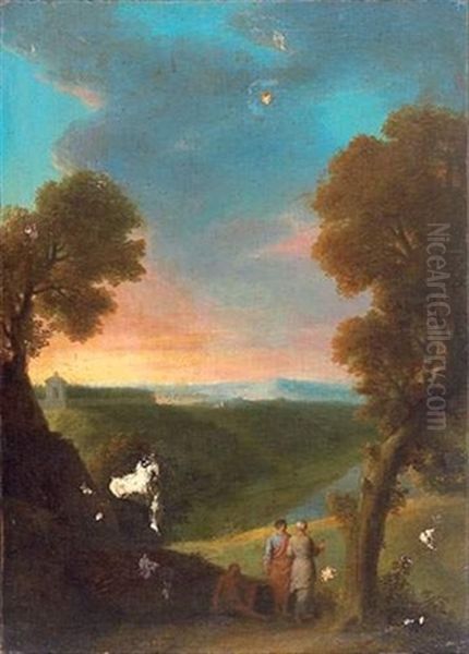 Personnages Vetus A L'antique Devant Un Paysage De Riviere Oil Painting by Henri-Antoine de Favanne