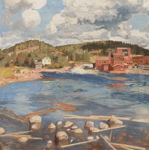 A Factory By The Rapids Oil Painting by Antti Faven