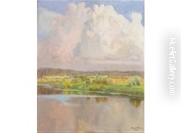 River Landscape Oil Painting by Antti Faven