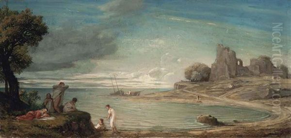 Bathers Before A Ruin Oil Painting by Jean-Marie Faverjon