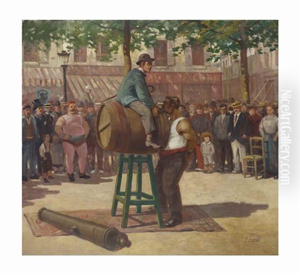 Circus Artists, Montmartre, Paris Oil Painting by Joseph B.B. Faverot