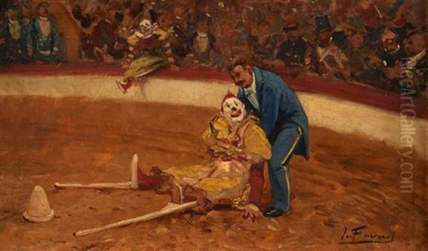 Numero De Clowns Avec Echasses Oil Painting by Joseph B.B. Faverot