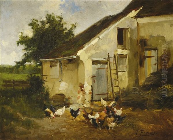 Scene De Basse Cour Oil Painting by Joseph B.B. Faverot