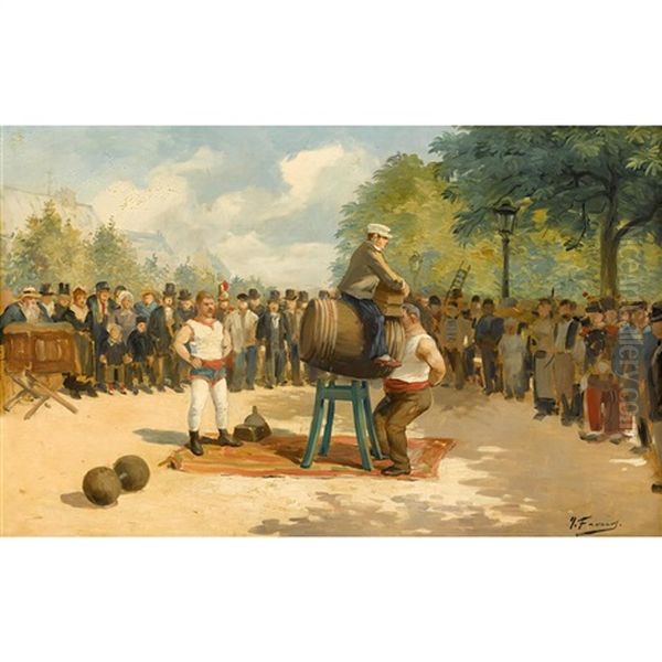 Les Saltimbanques Oil Painting by Joseph B.B. Faverot