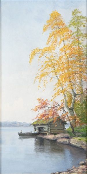 Boathouse Oil Painting by Ellen Favorin