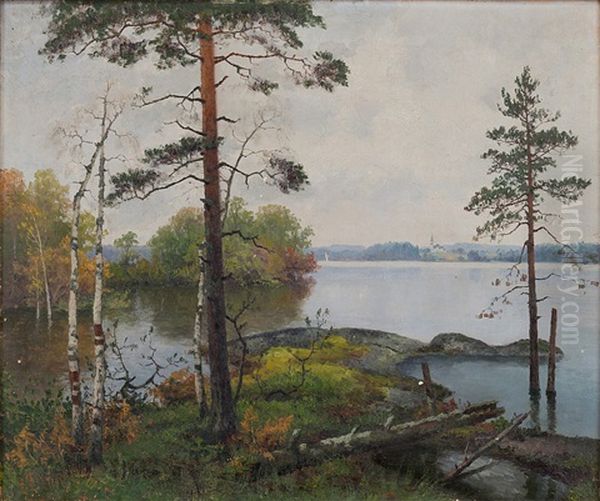 Landscape With Lake Oil Painting by Ellen Favorin