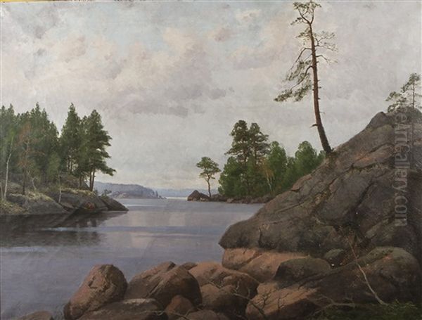 From Lohjanjarvi Lake Oil Painting by Ellen Favorin