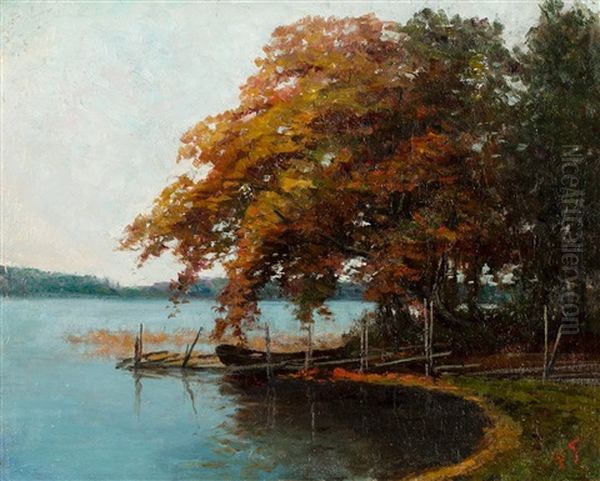 Fall Colours By The Shore Oil Painting by Ellen Favorin