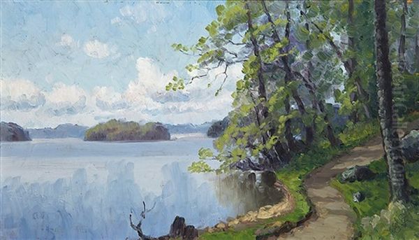 Lake Scene From Harbonas In Lohja Oil Painting by Ellen Favorin