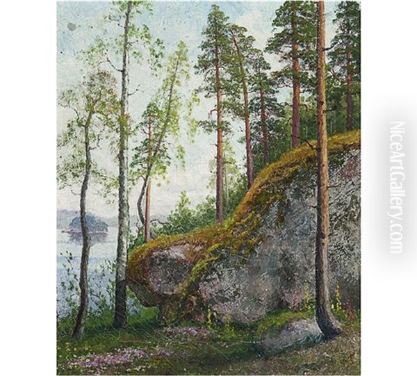 Landscape From The Lake Lohja, Finland Oil Painting by Ellen Favorin