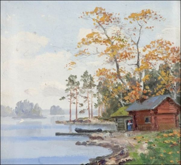 Punainen Rantamokki Oil Painting by Ellen Favorin