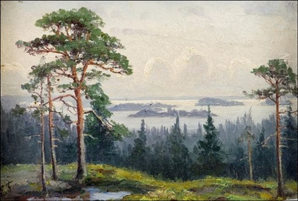 Maisema Lohjanjarvelta Oil Painting by Ellen Favorin