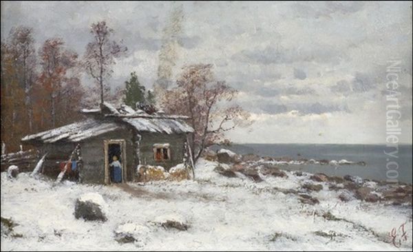 Talvinen Rantamaisema Oil Painting by Ellen Favorin