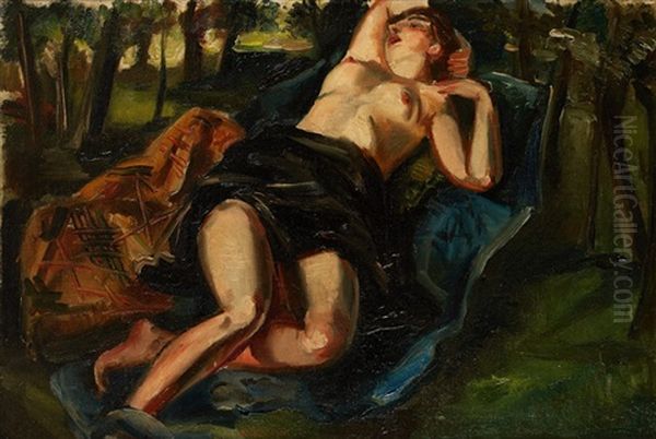 La Sieste Dans La Foret Oil Painting by Andre Favory