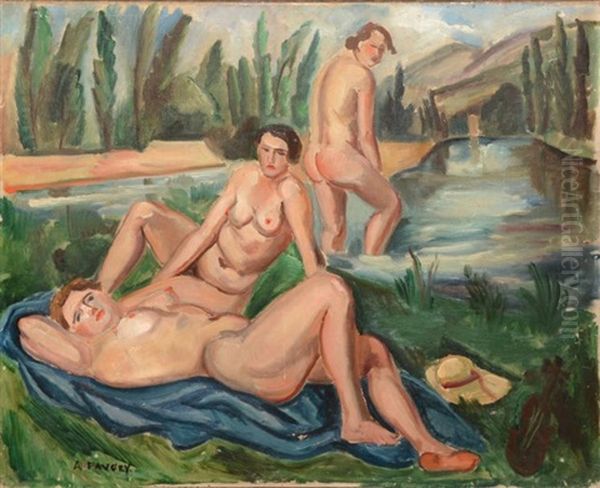 Trois Baigneuses A La Campagne Oil Painting by Andre Favory