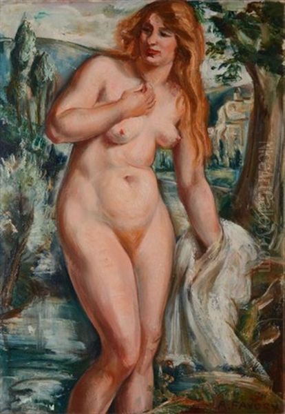 Baigneuse Au Drap Blanc Oil Painting by Andre Favory